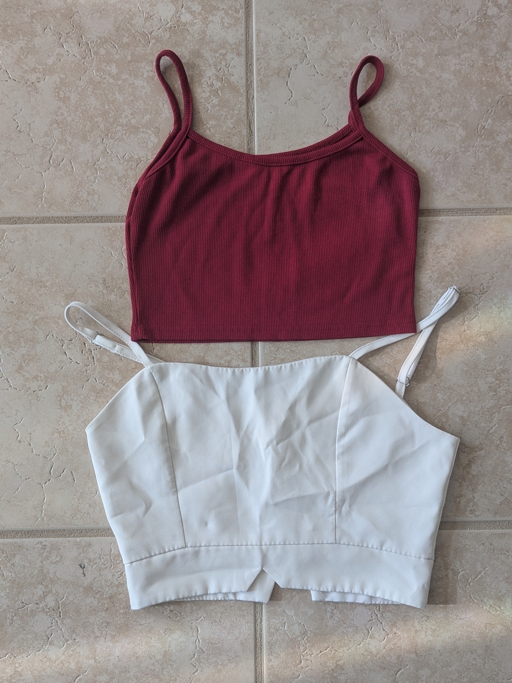 two crops tops - maroon and white